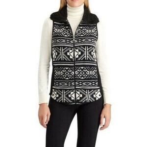 CHAPS Women's Fleece Vest Jacket~ Black And White Aztec Size Medium NWT!